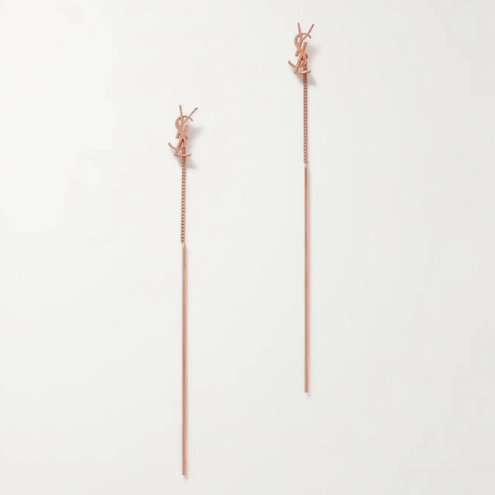 SAINT LAURENT YSL monogram threader earrings Rose Gold